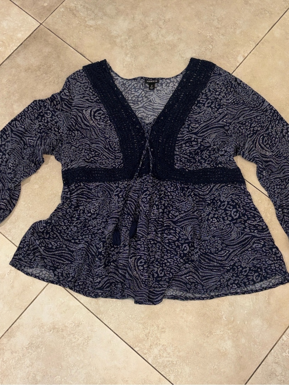 Torrid Navy Animal Print Crinkle Gauze Babydoll Top Plus Size 2X